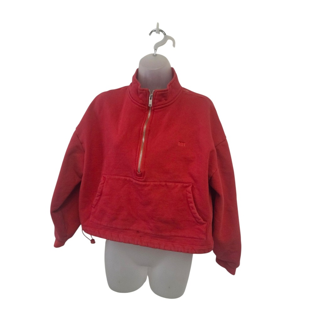 SET Active Red Quarter Zip Cropped Sweatshirt Fleece Pullover Small